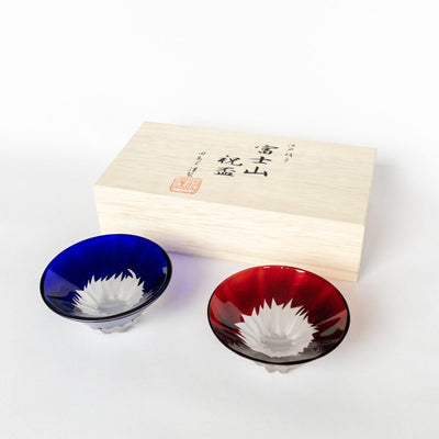 Tajima Glass Toast of Mt.Fuji Blue & Red Sake Cups 55ml