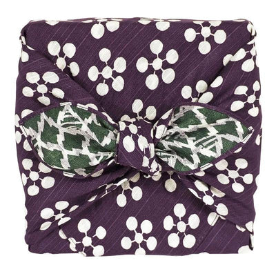 Fuku-Musubi Japanese Apricot / Pine and Bamboo Furoshiki in Purple / Green, showing use as gift wrap