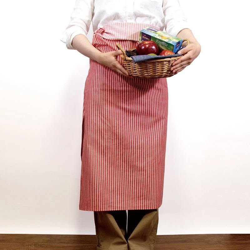 Soft Denim Furoshiki in Hickory Red used as apron